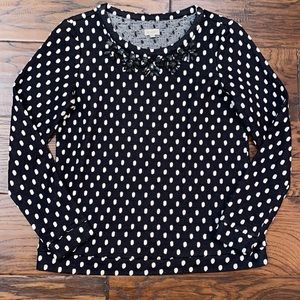 Cremieux womens black and white polka dot long sleeve shirt with embellishments